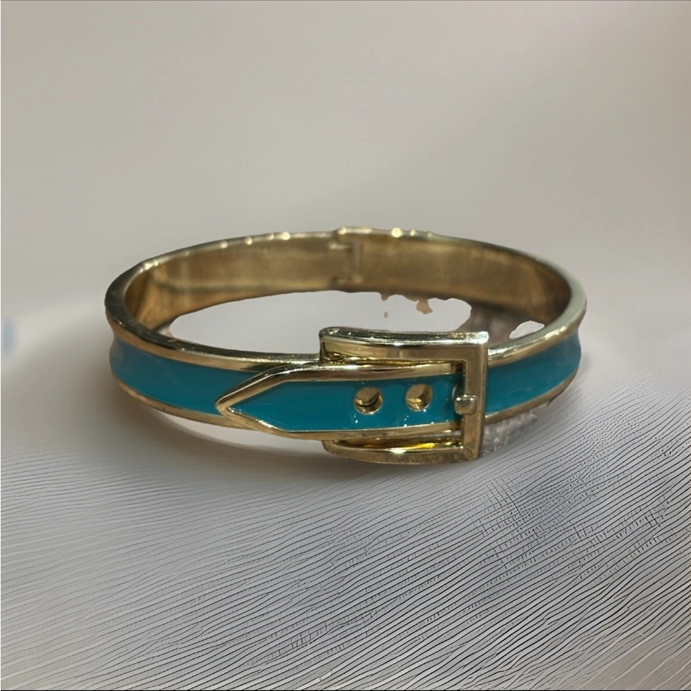 Gold and Teal Belt Buckle Bangle